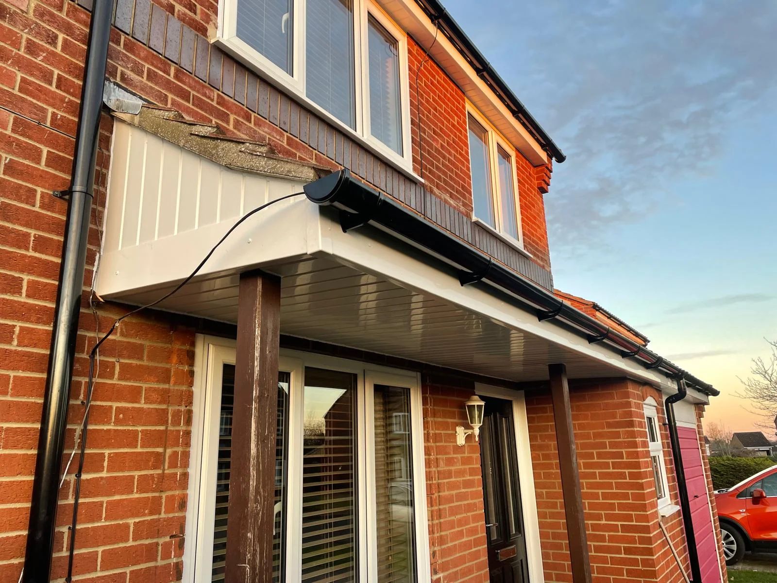 Porch canopy with new white soffits and fascias